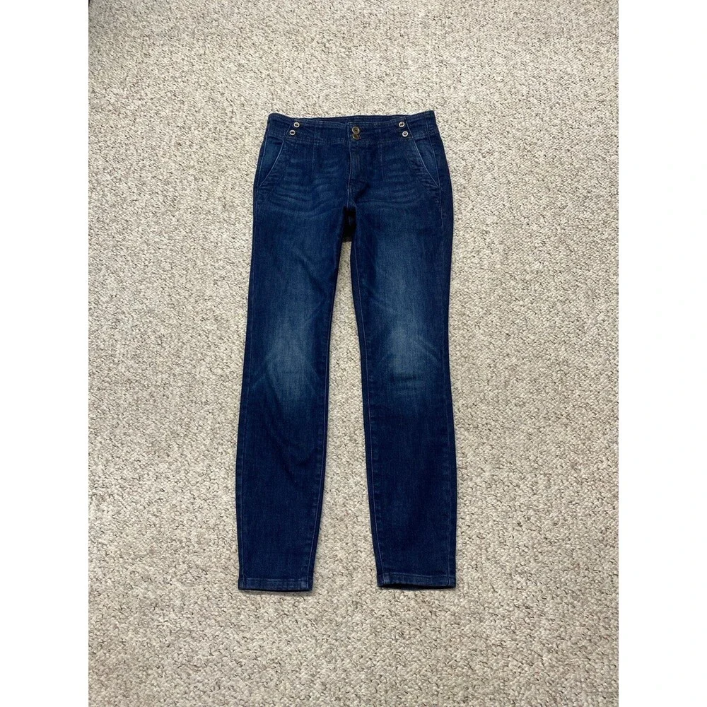 ANTHROPOLOGIE Pilcro Pleated High Rise Dark Wash Blue Denim Skinny Preppy 28